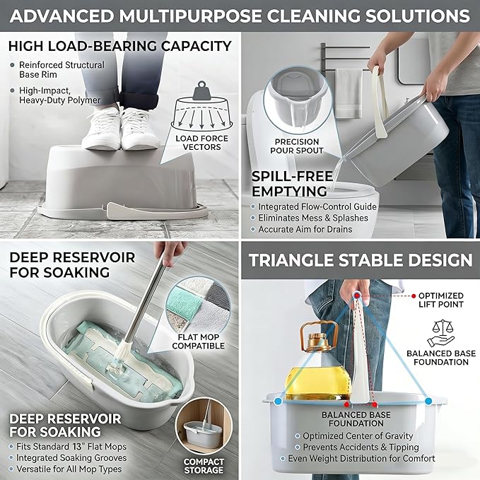 Haundry 4.5 Gallon Cleaning Bucket, Good Grips Household Mop Bucket for Cleaning Supplies, Cleaning Caddy Organizer Basket with Handle, 17.1L, Grey