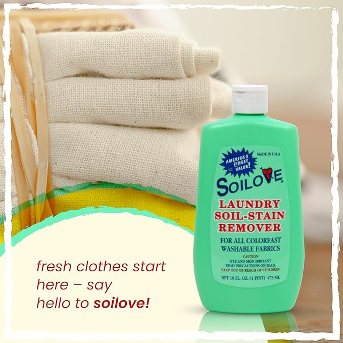Soilove Laundry Stain Remover Liquid – 6 Bottles (16oz) – Powerful Prewash for Blood, Grease, Ink, Grass, Food, & More – Advanced formula clothes stain remover
