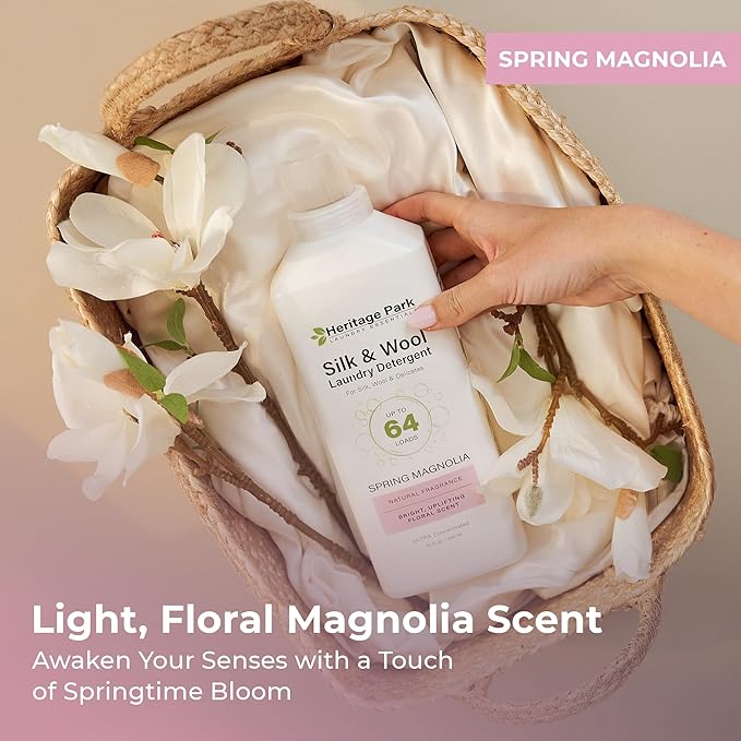 Heritage Park Silk & Wool Spring Magnolia Floral Scent, pH-Neutral Laundry Detergent – Enzyme-Free, Concentrated Up to 64 loads (32 fl oz)