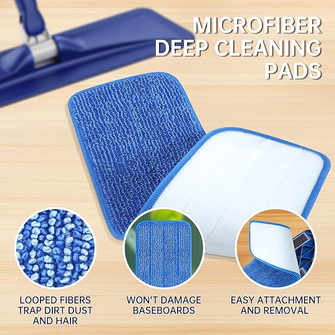 Onesimus Pack of 6 Microfiber Cleaning Pads Compatible with All Bona Spray Mops, Reusable 15''-18'' Microfiber Mop Pads, Hardwood Floor Cleaning Mop Pads Replacement, Machine Washes
