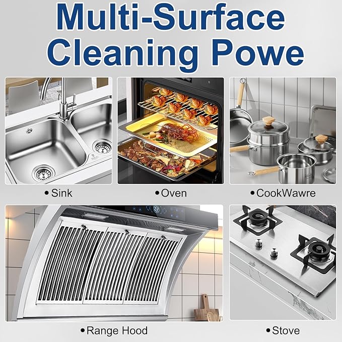 Heavy-Duty Kitchen Degreaser Spray, Multi-Purpose Foam Cleaner for Stovetops, Pans, Countertops & Appliances, Powerful on Grease and Oil Stains, No-Rinse Formula, 350ml/12oz, Lemon Scent（2 Pack）