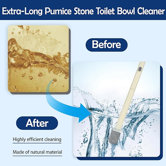 Pumice Stone Toilet Bowl Cleaner with 20" Ultra Long Handle, Push-Button Replaceable Head Hard Water Ring Stain Remover for Bathroom, Bathtub, Pool, Kitchen Sink Cleaning, 7 Pack (gray)