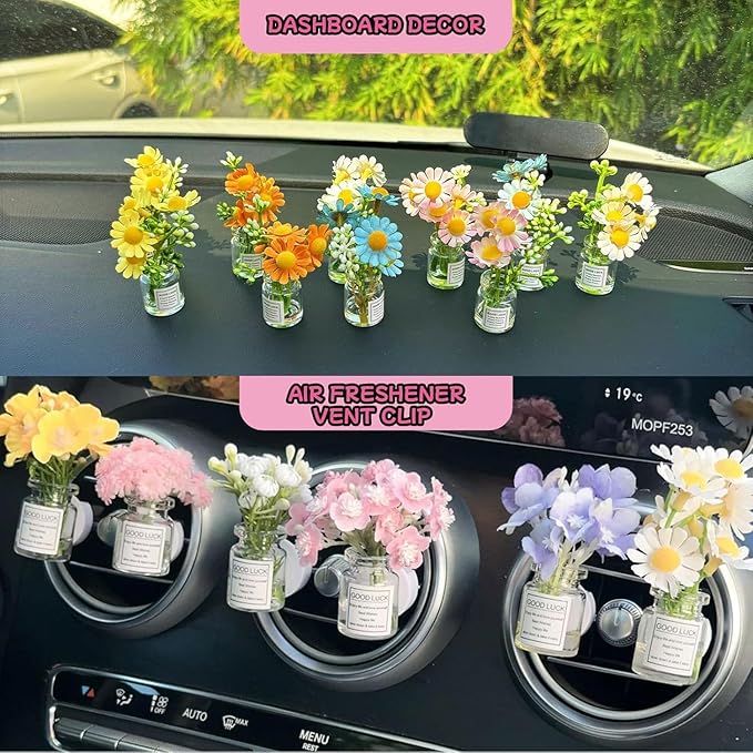 5 Packs Girl Girly Car Accessories for Women, Cute Car Decor Dashboard Decorations, Cute Flower Air Freshener Vent Clips, Auto Interior Dash Ornament Accessories