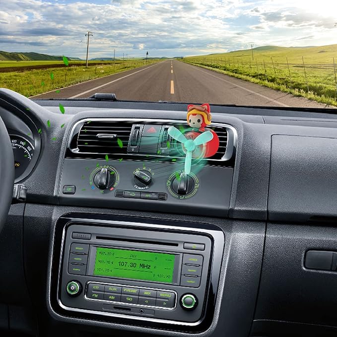 Car Air Fresheners Cute Cartoon Fox Pilot Car Diffuser Rotating Propeller Automotive Air Outlet Fan Creative Car Perfume Decoration Funny Car Interior Accessories