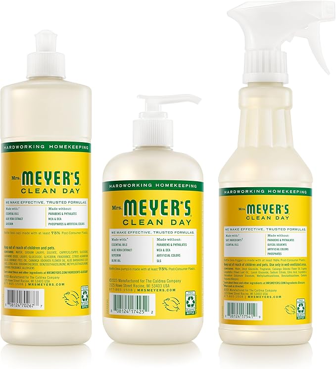 Mrs. MEYER'S CLEAN DAY Kitchen Basics Set, Honeysuckle Scent Cleaning Supplies includes Hand Soap (12.5 Fl Oz), Dish Soap (16 Fl Oz) and Multi-Surface Cleaner (16 Fl Oz)