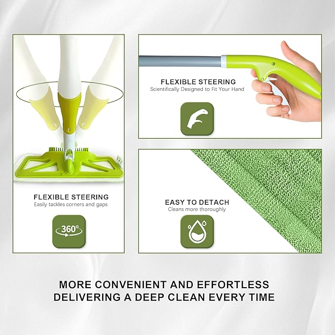 360°Rotating Spray Mop,Dust Mop with Water Spray Bottle for Floor Cleaning,Reusable Washable Microfiber Pads for Hardwood Tile Floors