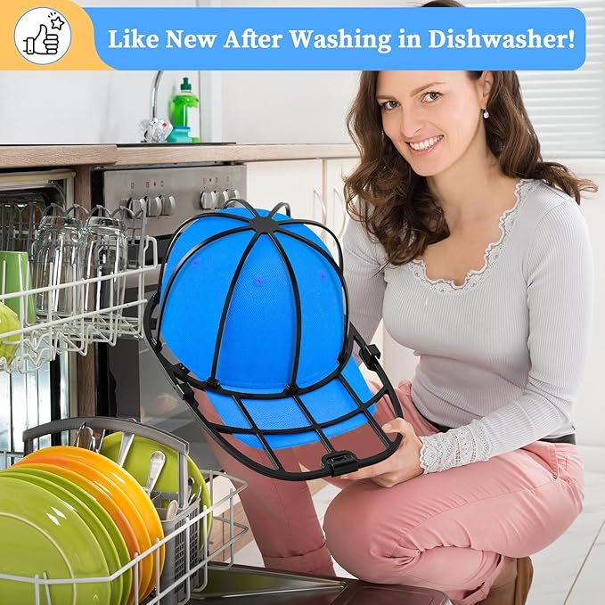 Eiito Hat Washer Cage,Hat Washer for Washing Machine and Dishwasher,Baseball Cap Washing Cage,Say Goodbye to Deformed Dirty Hats (Black 2 Pack)