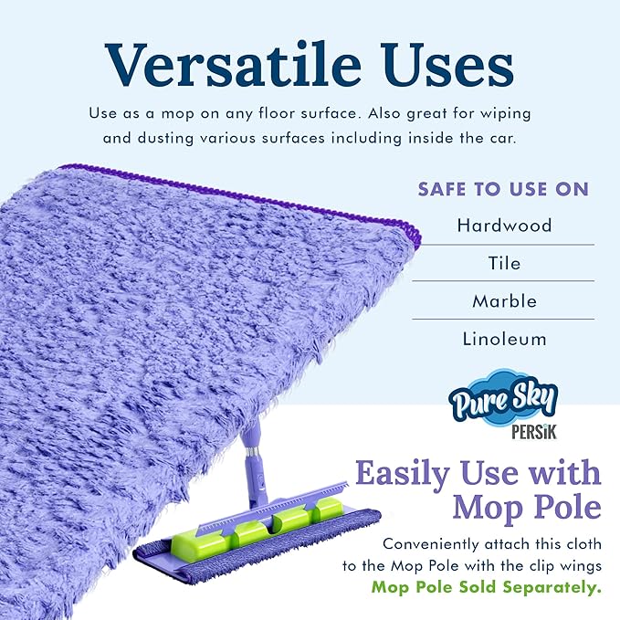 persik Pure-Sky Magic Deep Clean Cleaning Cloth – JUST ADD Water No Detergents Needed - Multipurpose Ultra Microfiber Cloth - Attachable to Mop, or as Handheld Microfiber Towels - Pack of 2
