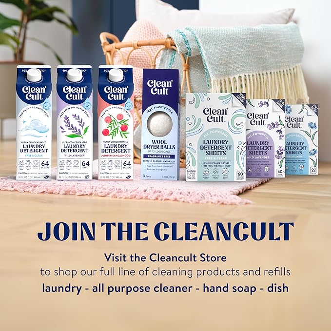 Cleancult Laundry Detergent Sheets - Resealable Box - 3 Stain Fighting Enzymes - Fragrance Free - 60 Loads - Free of Harsh Chemicals - No Mess - No Plastic Waste (Pack of 2)