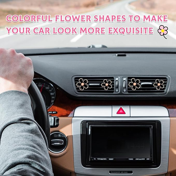 6PCS Car Air Vent Clip, Daisy Flower Auto Scents Air Freshener Clip with 6 Fragrance Piece, Decorative Auto Air Conditioning Clip for Women Girl, Universal Car Accessories (Black)