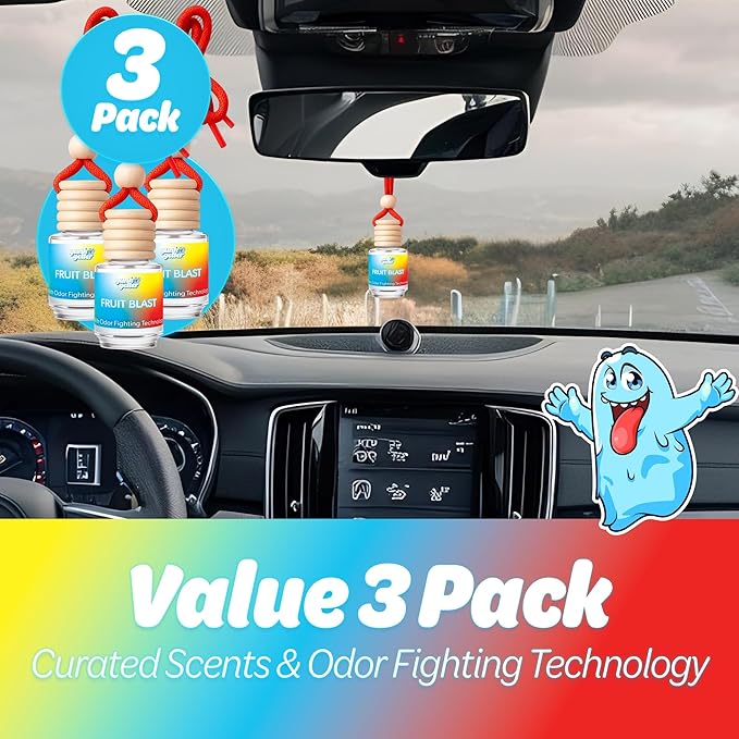 Hanging Air Freshener Car Diffusers - Long Lasting Scent, Odor Eliminator, Home Essentials, Fresh car fragrance diffuser - 3 Pack- Fruit Blast