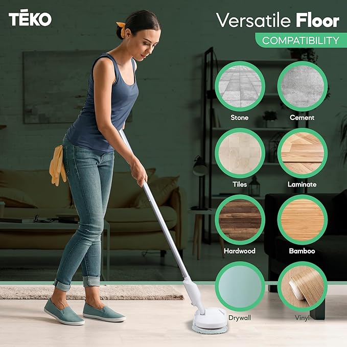 TEKO Electric Power Mop | Hardwood Floor Mop with Baseboard Cleaner Attachment | Washable Pads Included