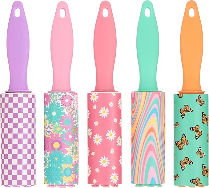 Expressions 5pc Mini Lint Rollers Value Pack - Colorful Compact Mini Lint Roller for Travel, Household Essentials Pet Hair Removal Tool & Lint Removers for Clothing (Retro)