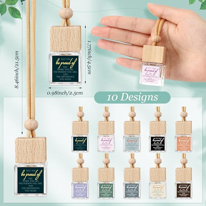20 Pcs Appreciation Gift for Coworker Empty Hanging Car Air Freshener Diffuser Bulk May You Be Proud of the Work Thank You Glass Bottles Gifts for Staff Team Intern Teacher