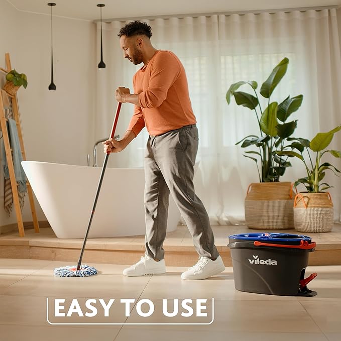 Vileda H2PrO Spin Mop System - Separates Clean and Dirty Water - Effortless Wringing - Microfibre Cleaning - Easy Assembly - Ergonomic Design