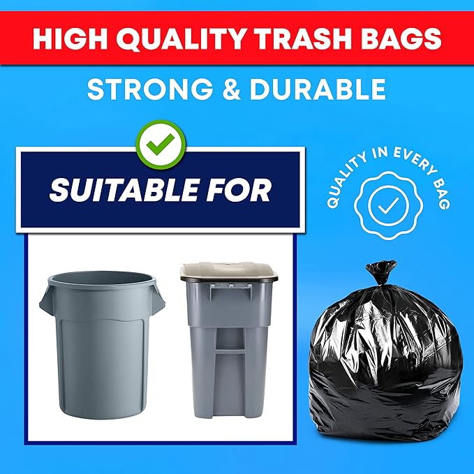 Veska Contractor Garbage Bags 55 Gallon 3 MIL Heavy Duty (MegaValue 50 Bags w/Ties) Contractor Trash Bags 50-60 Gallon 3 Mil Contractor Bag Heavy Duty 55 Gallon, Extra Large Industrial Contractor