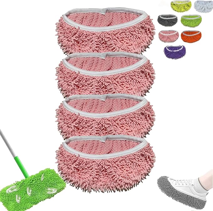 Chenille Mop Refill Pads, Chenille Mop Pads, Household Replacement Mops Pad, Reusable Mops Pad Compatible, for Hardwood Tile Laminate Floors Cleaning & Pet Hair (Pink,6)