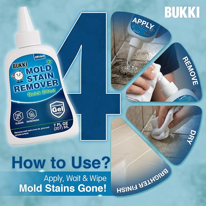 BUKKI Mold Stain Remover Gel 150g 7 FL OZ, Thick Cleaning Gel for Shower Grout, Washer Seals, Walls Caulk, Bathroom Stain Cleaner and Stain Support Surface Gel