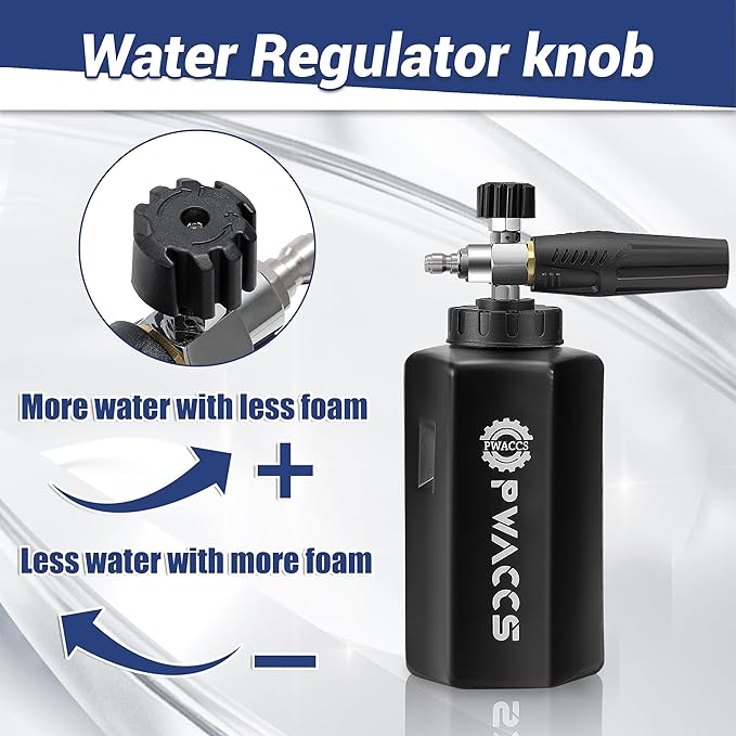 PWACCS Dual Foam Cannon with Pressure Washer Short Gun, Foam Cannon Dual Connector Accessory, Car Wash Foam Gun Kit with 1/4" Quick Connector, 5 Power Washer Sprayer Nozzles, 1.5 Liter, 5000 PSI
