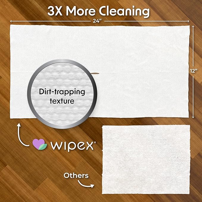 Wipex Plant Based XL Wet Floor Wipes for Squeegee Stick, Cuban Mop & Fabuloso Mop Heads - Lavender Scent, Huge Disposable Wipes (24" x 14") 12 Count (Pack of 3)