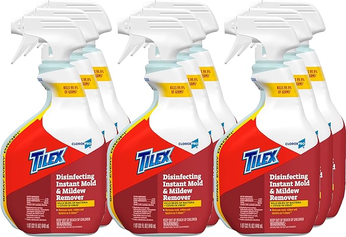 CloroxPro Tilex Disinfecting Instant Mold and Mildew Remover Spray, 32 Fluid Ounces, Pack of 9 (Package May Vary)