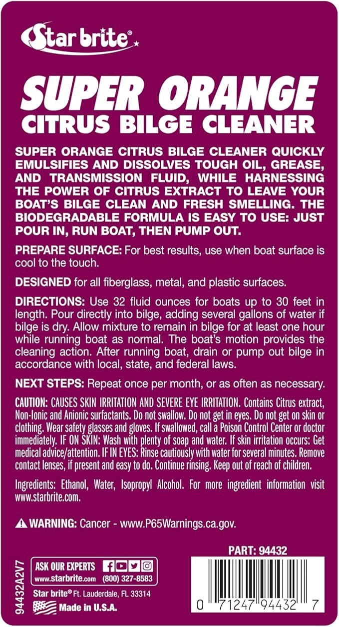 STAR BRITE Super Orange Citrus Bilge Cleaner - Biodegradable, Easy to Use - Pour In, Run Boat, Pump Out - Emulsifies Oil, Fuel & Leaves Bilge Clean With a Fresh Citrus Scent