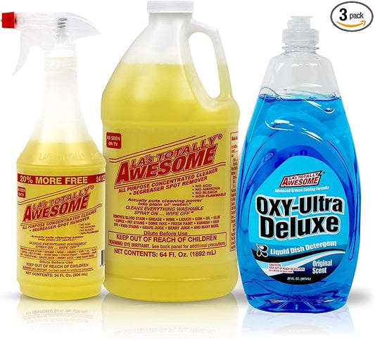 La's Totally Awesome All-Purpose Cleaner Combo Pack (24oz + 64oz) + Bonus Original Dish Soap 30oz - Multipurpose Home Cleaner & Degreaser with Dishwashing Liquid