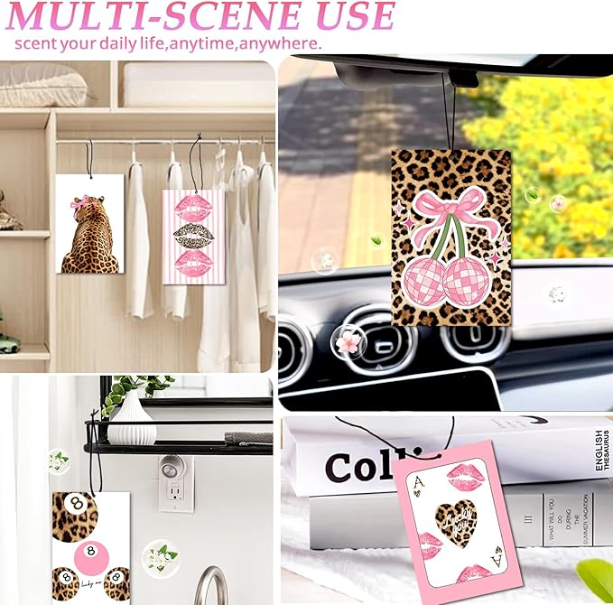 6PCS Leopard Initial R Car Air Freshener,Personalized Letter Car Accessories,Initial Gifts for Women and Men New Driver Auto Decor Rearview Mirror Hanging,Aromatherapy for Cars Interior or Locker