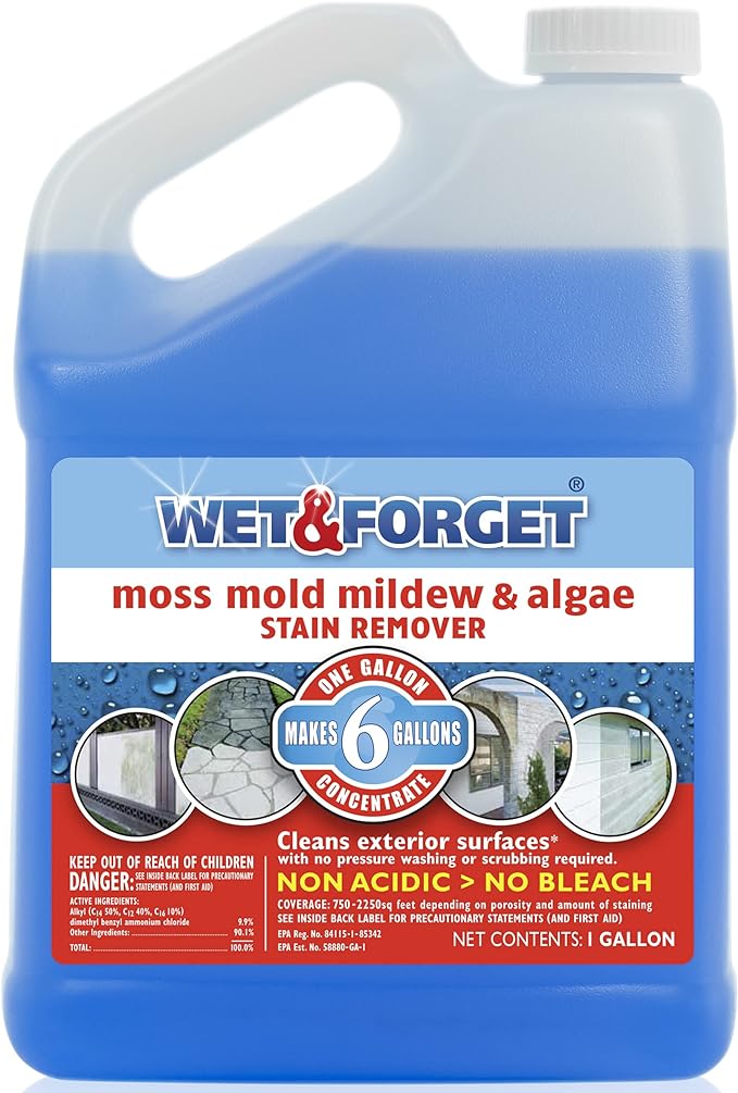 Wet & Forget Moss, Mold, Mildew, & Algae Stain Remover Multi-Surface Outdoor Cleaner Concentrate, Original, 128 Fluid Ounces