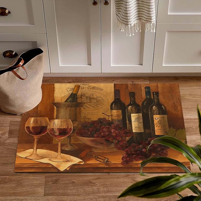 Wine Theme Kitchen Mats for Floor Modern Kitchen Mats Waterproof Floor Rugs Cushioned Non-Skid Rug for Laundry, Office, 3x5ft/36x60in