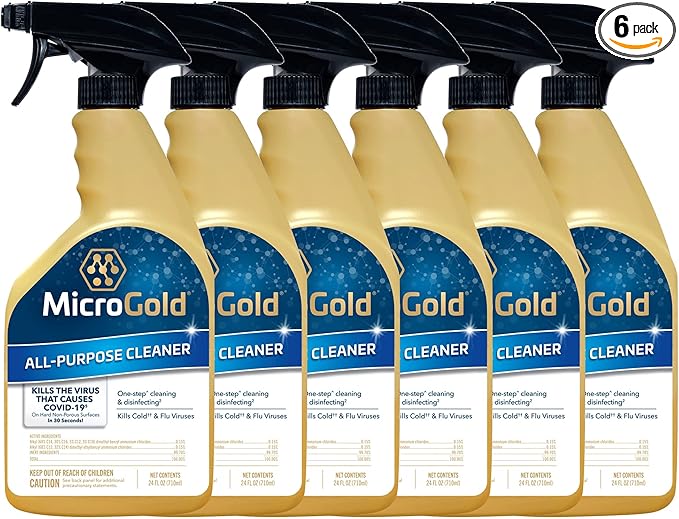 MicroGold All-Purpose Cleaner Spray Kills 99.9% of Bacteria and Viruses Bleach Free for Use in Kitchens and Bathrooms, 24 Fluid Ounces, 6 Pack
