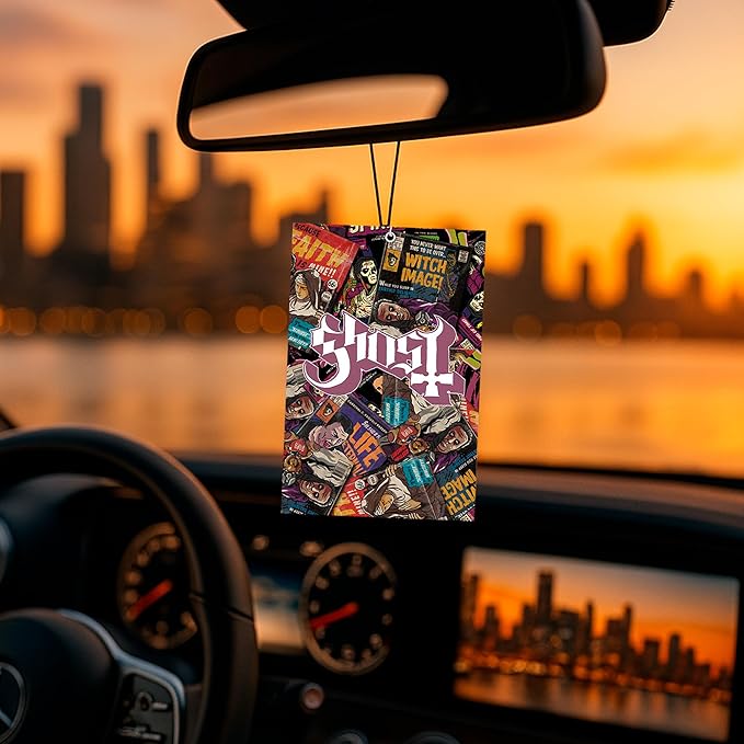 Rocksax Ghost Magazines Hanging Air Freshener – Long-Lasting Vanilla Car Air Freshener for Home & Office – Double-Sided Print Rock Band Memorabilia Car Fresheners