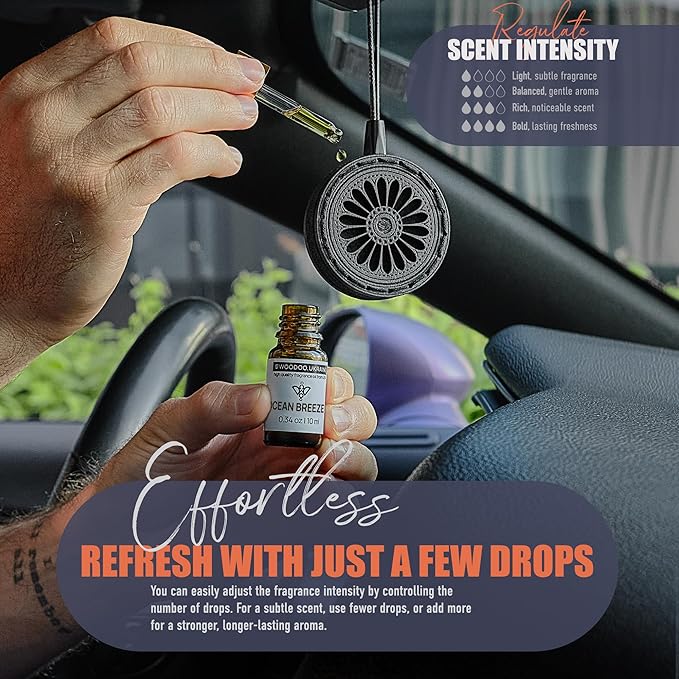 Handmade Wood Car Air Freshener — Best Wheels Designed Refillable Essential Oil Diffuser — Long Lasting Ocean Breeze Fragrance Oil 10 ml — Car Accessories Gift Box