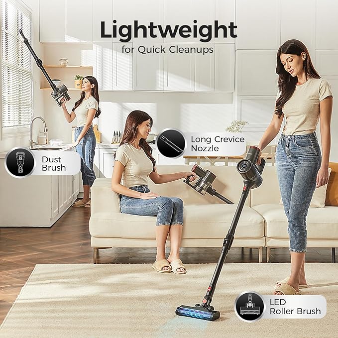 Cordless Vacuum Cleaner for Home,Cleans Under Furniture Without Bending,40Kpa 45Mins,Self-Standing,Powerful Stick Vacuum Cordless for Pet Hair,Hard Floors,Carpets,Car