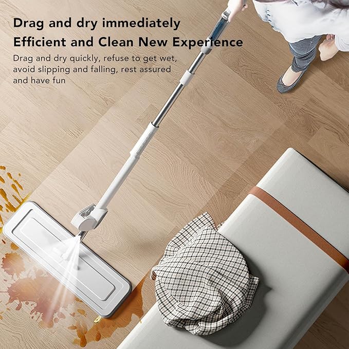 2 in 1 Spray Mop with Removing Function Wet Dry Dual Use Floor Cleaning Mop for Household Kitchen Bathroom Stainless Steel ABS Cotton Cloth (38CM Panel)