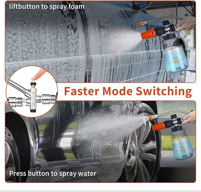 Feng Pai Pressure Washer Gun with Foam Cannon and Dual Connector, 7 Pressure Washer Sprayer Nozzles, Double Tip Attachment for Soap Cannon, 1/4" Quick Connect