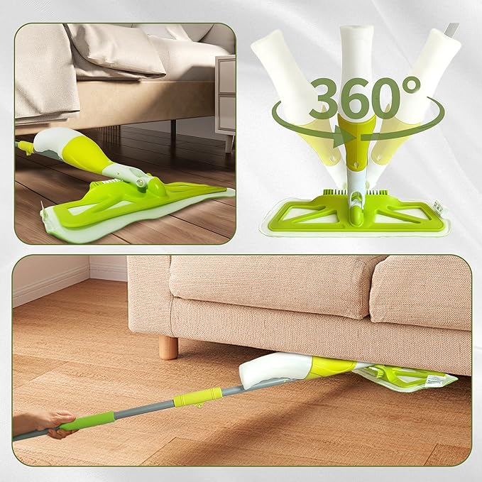 360°Rotating Spray Mop,Dust Mop with Water Spray Bottle for Floor Cleaning,Reusable Washable Microfiber Pads for Hardwood Tile Floors