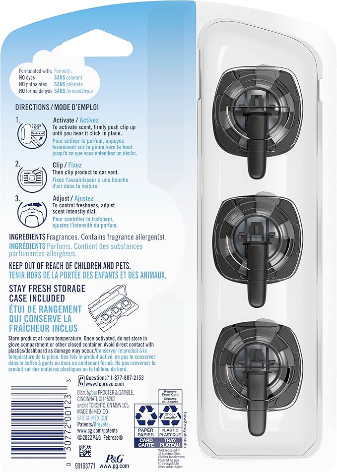 Febreze Old Spice Car Air Fresheners, Old Spice Scent, Odor Fighter for Strong Odor, Car Vent Clips (3 Count)
