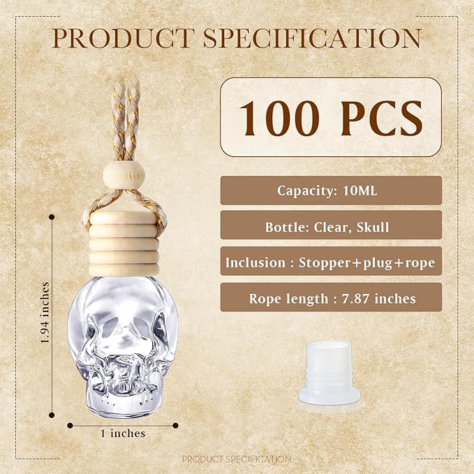 BBTO 100 Pcs Car Air Fresheners Diffuser with Wooden Cap Empty Aromatherapy Diffuser Clear Car Fragrance Holder Pendant Hanging Perfume Fresheners Bottles for Decor(Spooky,Clear)