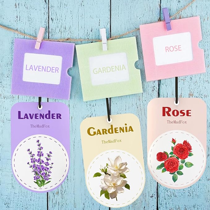 Hanging Car Air Fresheners, Long Lasting Scented Cards for Cars, Freshener Scents Lavender Rose Gardenia, Cute Car Accessories for Rearview Mirror, Wardrobe & Home, 12 Pack