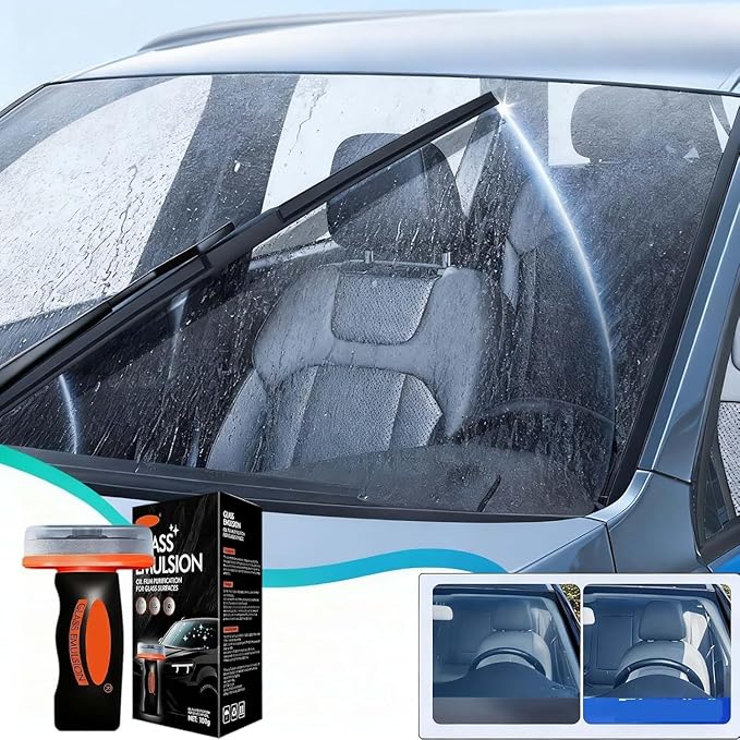 Car Glass Oil Film Remover & Cleaner Kit with Brush for Windshield, Windows and Headlights Cleaning
