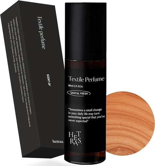 hetras Textile Perfume | Santal Fresh - Sophisticated Woody Scent | Long-Lasting Subtle Fragrance Wrinkle Release Spray | Travel-Size Linen Freshener | Made with Natural Essential Oils, 2.7 fl. oz.