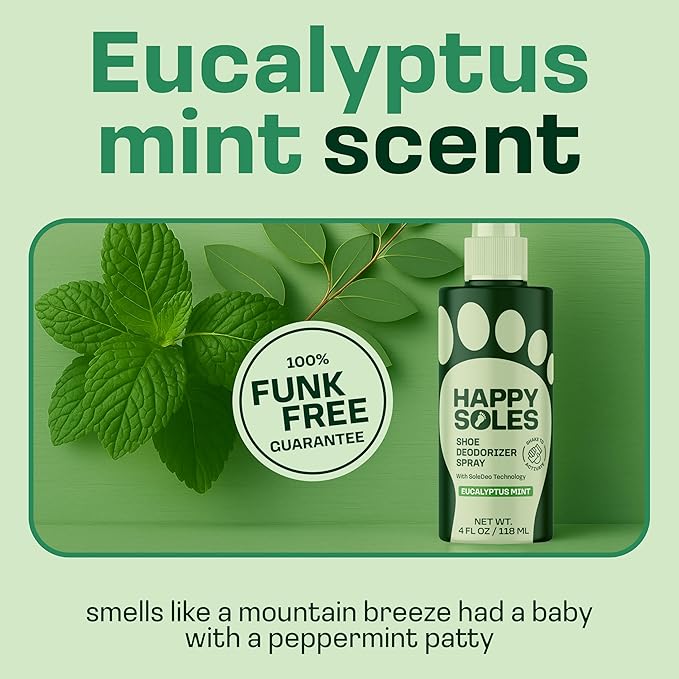 Shoe Deodorizer Spray for Gym Gear & Smelly Shoes Caused by Stinky Feet - Strong Odor Fighter for Sneakers, Boots, and Sandals - Fresh Smell, Refreshing Shoe Spritz 4oz (Eucalyptus Mint)