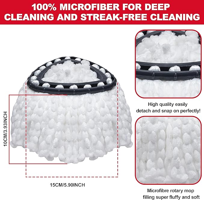 Spin Mop Replacement Heads – 4-Pack Spin Mop Refill Compatible with O-Cedar Easy Wring Spin Mop – High-Absorbent Microfiber Mop Head Replacement – Mop Refills for Easy Floor Cleaning