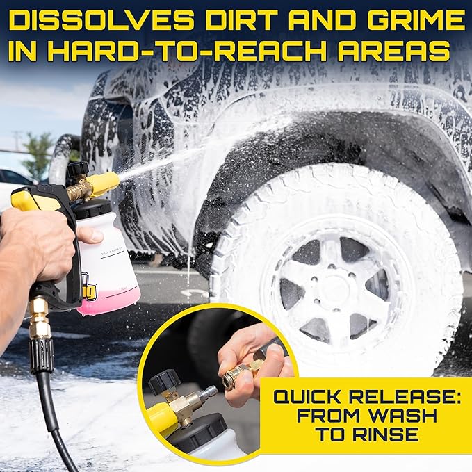 Foam Cannon Pressure Washer Gun, Stubby Foam Sprayer for Car Wash, Power Washer Swivel for Pressure Washers - Incl. Wash Mitt & Microfiber Towel, Ultimate Detailing Kit for Deep Cleaning