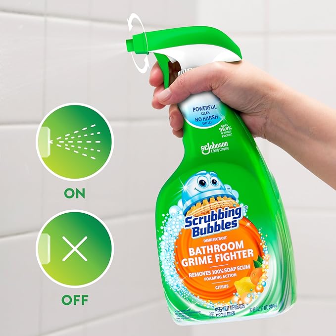 Scrubbing Bubbles Bathroom and Shower Cleaner Disinfectant Spray, Bathroom Grime Fighter, Citrus Scent, 32oz