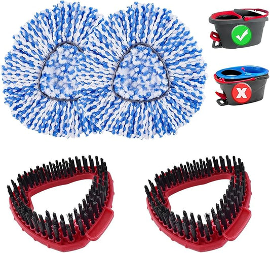 2 Mop Heads Replacements for OCedar, 2 Scrub Brush Compatible with Ocedar EasyWring 1 Tank System,Microfiber Mop Refills for Easy Cleaning and Machine Washable