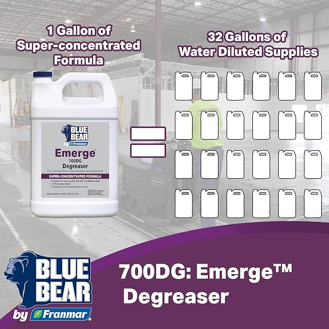BLUE BEAR 700DG: Emerge Degreaser – Low-Odor, Biodegradable Cleaner Removes Oil, Grease, Dirt & Grime from Concrete, Tile, Wood, Stone & Tools – Safe for Heavy-Duty & Everyday Cleaning – 1 Qt