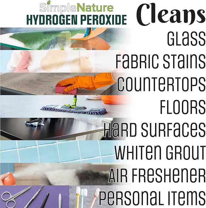 3% Food Grade Hydrogen Peroxide (32 fl oz) - Natural Multipurpose Cleaner - Made in USA - Ideal for Commercial, Residential, Kitchen, Bath, Laundry, and More - Ecofriendly