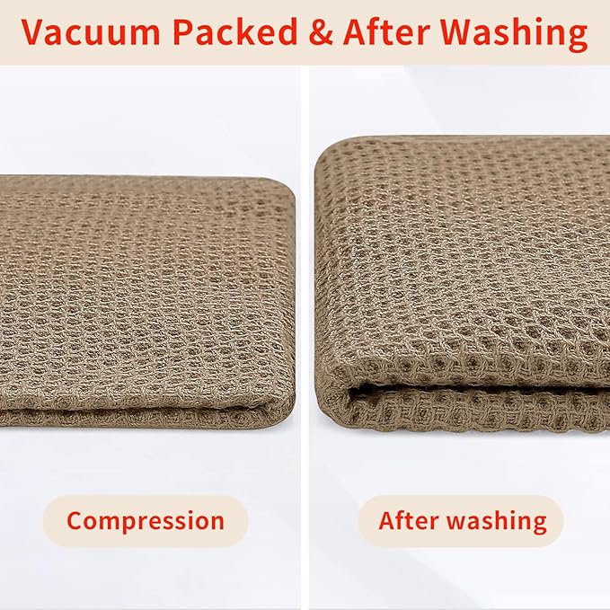 Homaxy 100% Cotton Waffle Weave Kitchen Dish Cloths, Ultra Soft Absorbent Quick Drying Dish Towels, 12 x 12 Inches, 6-Pack, Tan